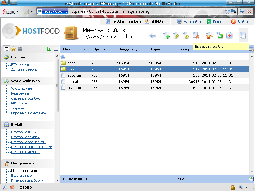 вырезаем директорию с CMS NetCat пользуясь файловым менеджером панели управления хостингом